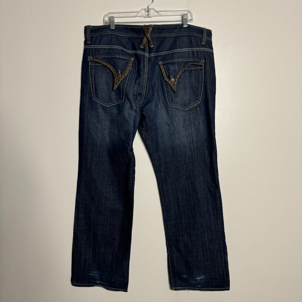 Seduka Jeans Mens 42 Dark‎ Wash Blue Solid Leather Trim Y2K Streetwear Denim